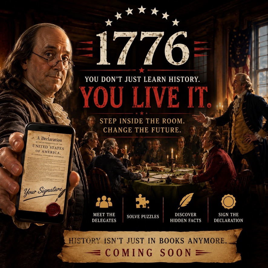 Promotional graphic for the 1776 app reading You Live It