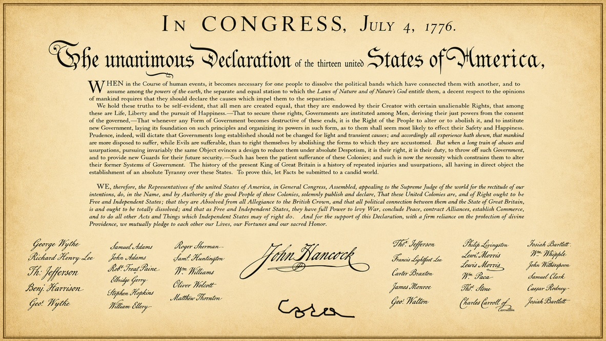 The Declaration of Independence with the signatures of the founders