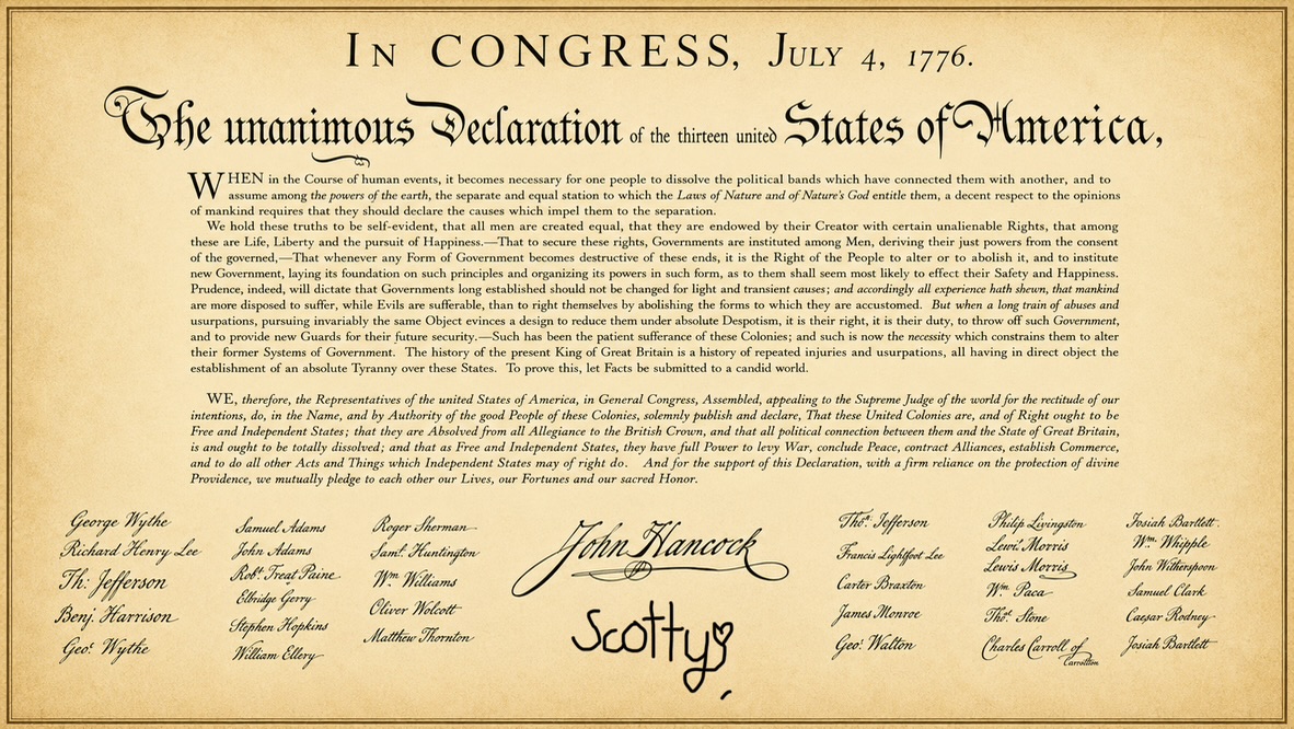 A child's signature added to the Declaration of Independence in the 1776 app