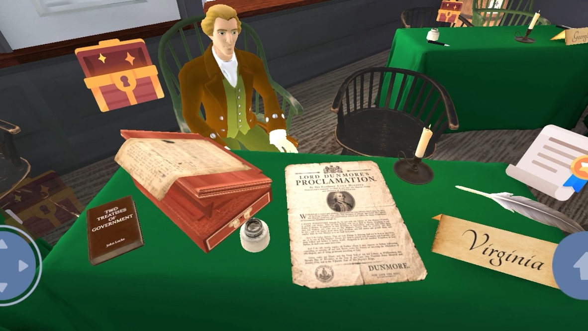 Thomas Jefferson’s writing desk with the draft Declaration inside the 1776 app