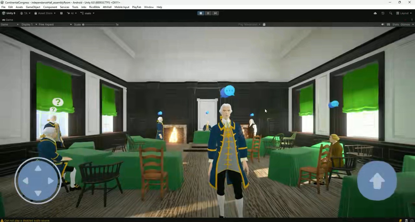 A player exploring a colonial room in the 1776 app
